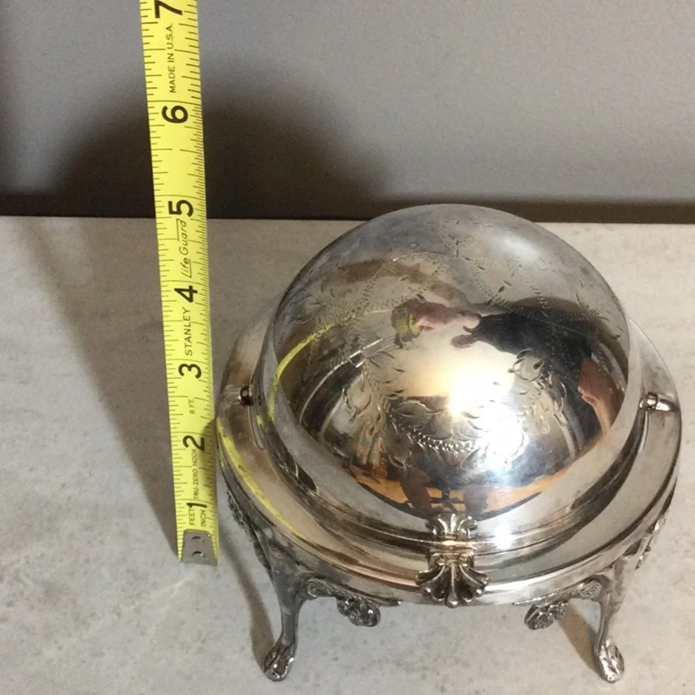 Sheffield England Silver Plated Covered Dome Butter Serving Dish